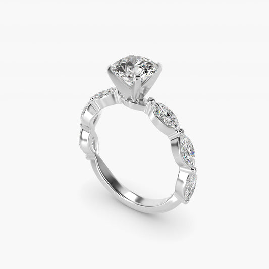 East West Marquise Cut Side Stone Diamond Engagement Ring In 14K White Gold By James Allen - Round Center
