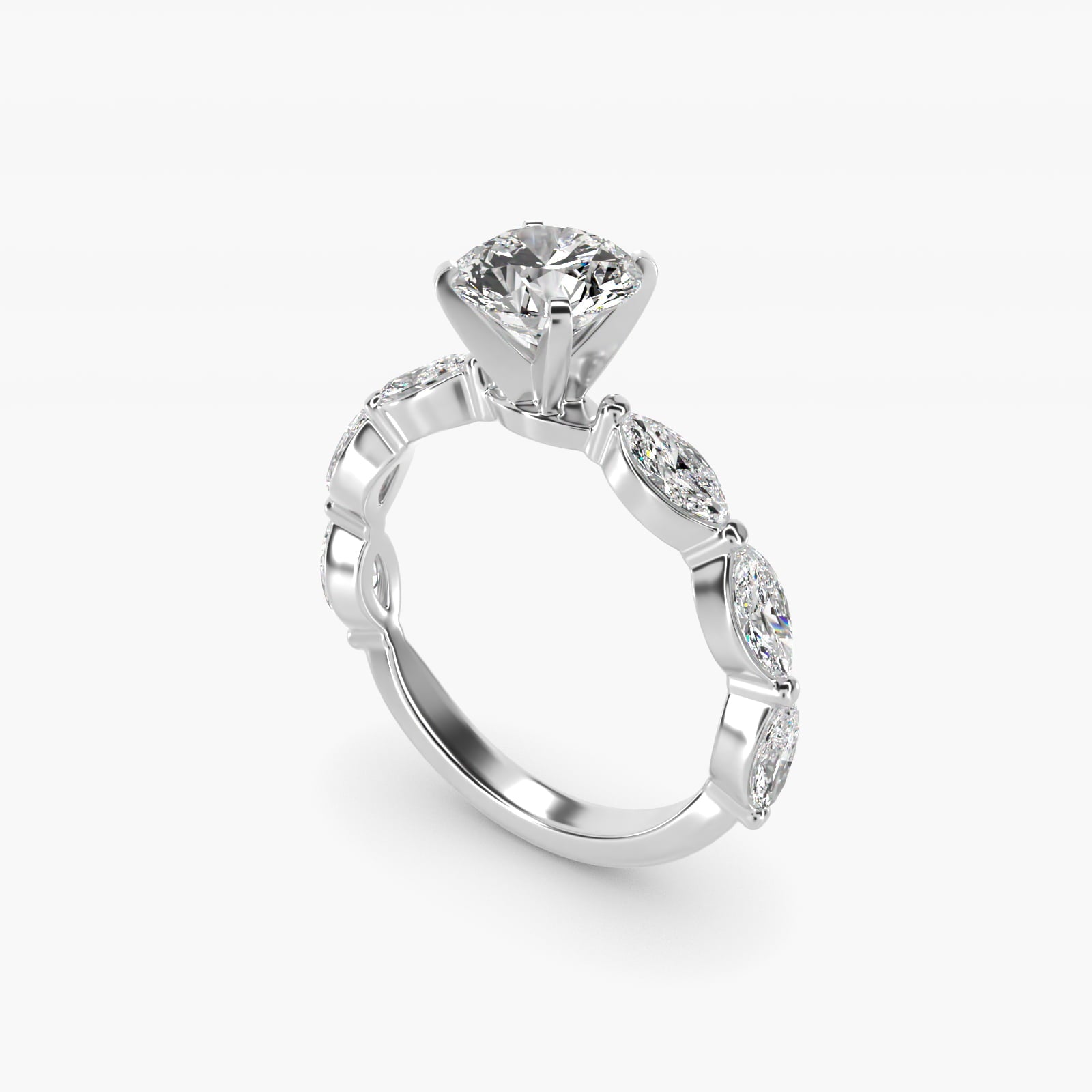 East West Marquise Cut Side Stone Diamond Engagement Ring In 18k White Gold By James Allen - Round Center