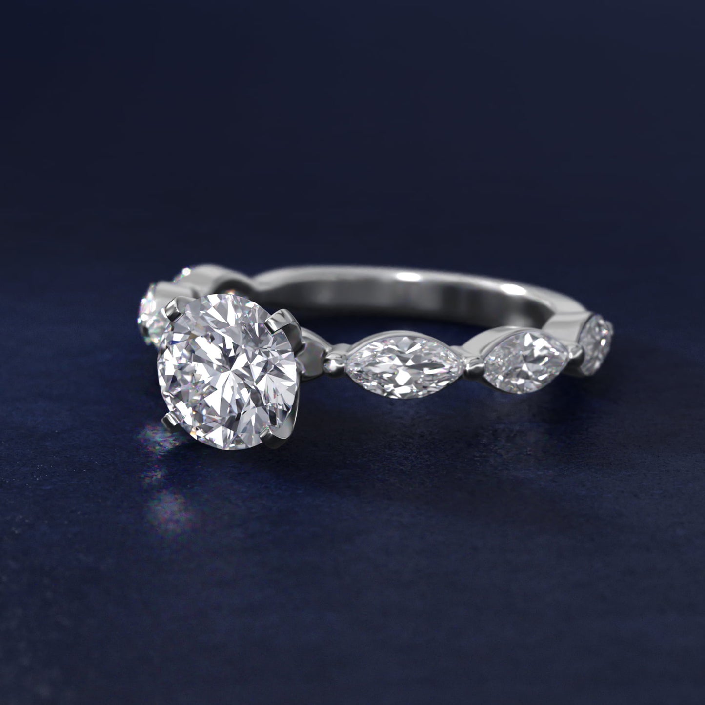 East West Marquise Cut Side Stone Diamond Engagement Ring In 14K White Gold By James Allen - Round Center
