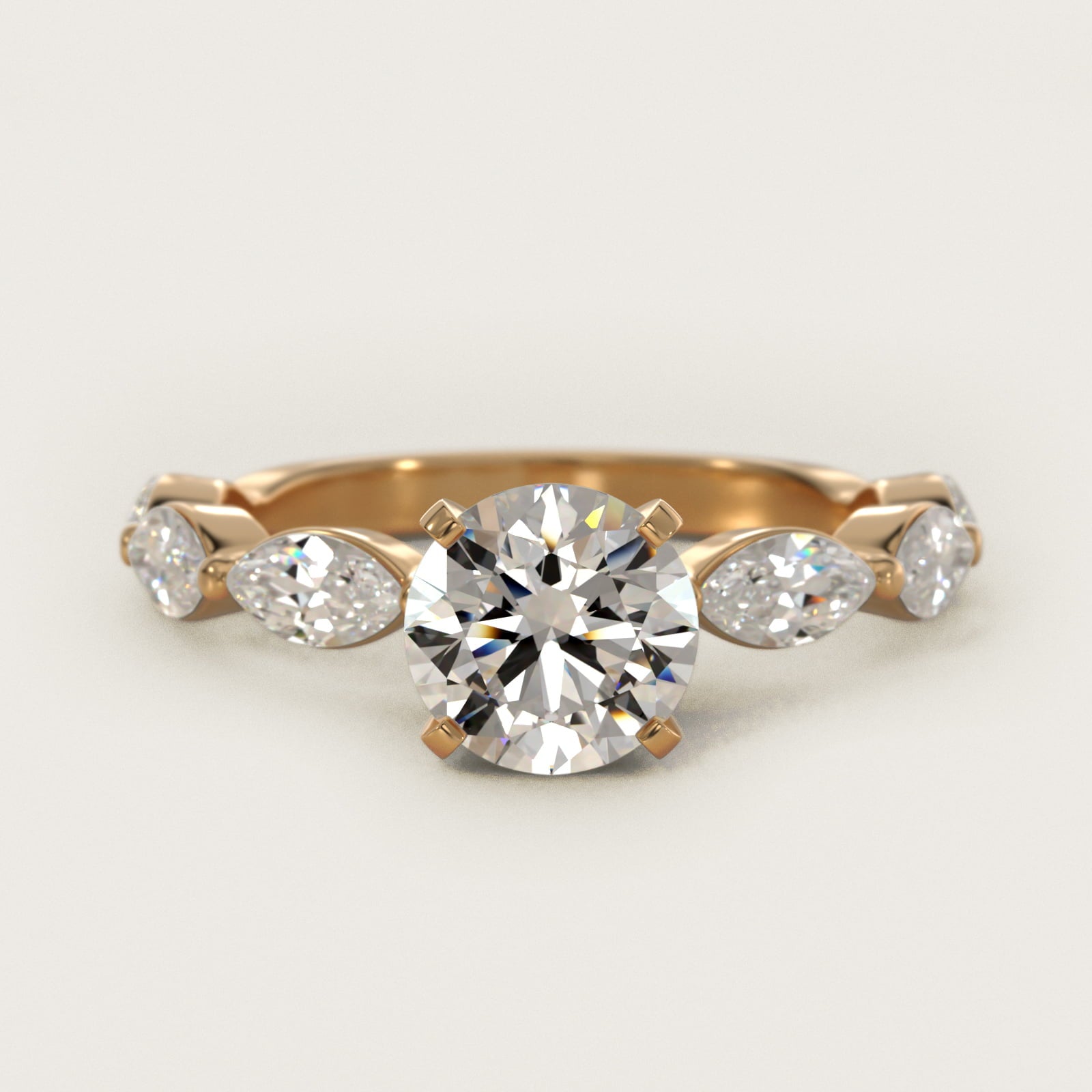 East West Marquise Cut Side Stone Diamond Engagement Ring In 14K Yellow Gold By James Allen - Round Center