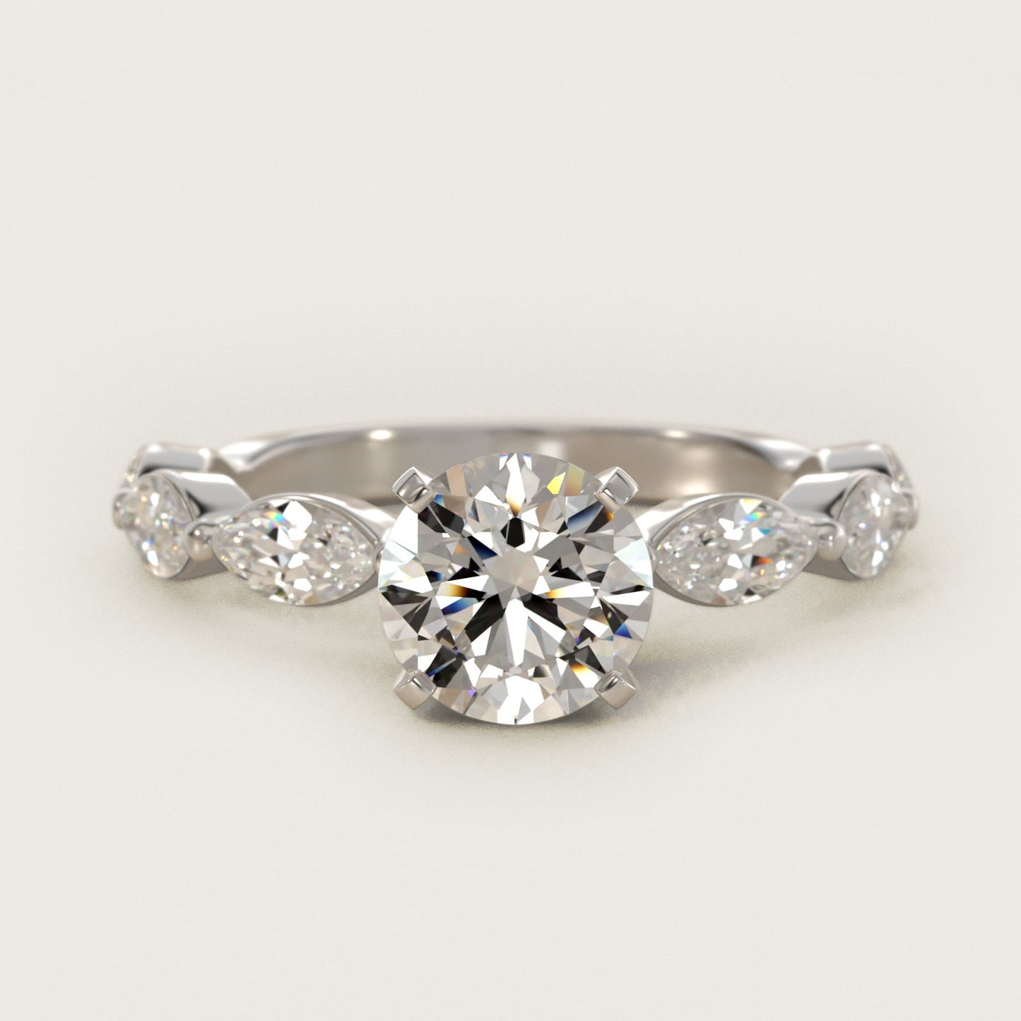 East West Marquise Cut Side Stone Diamond Engagement Ring In Platinum By James Allen - Round Center