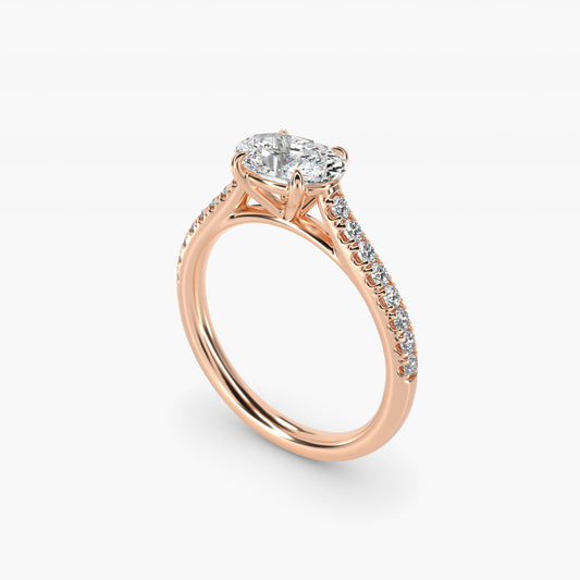 East West Diamond Engagement Ring in 14k Rose Gold - Oval Center