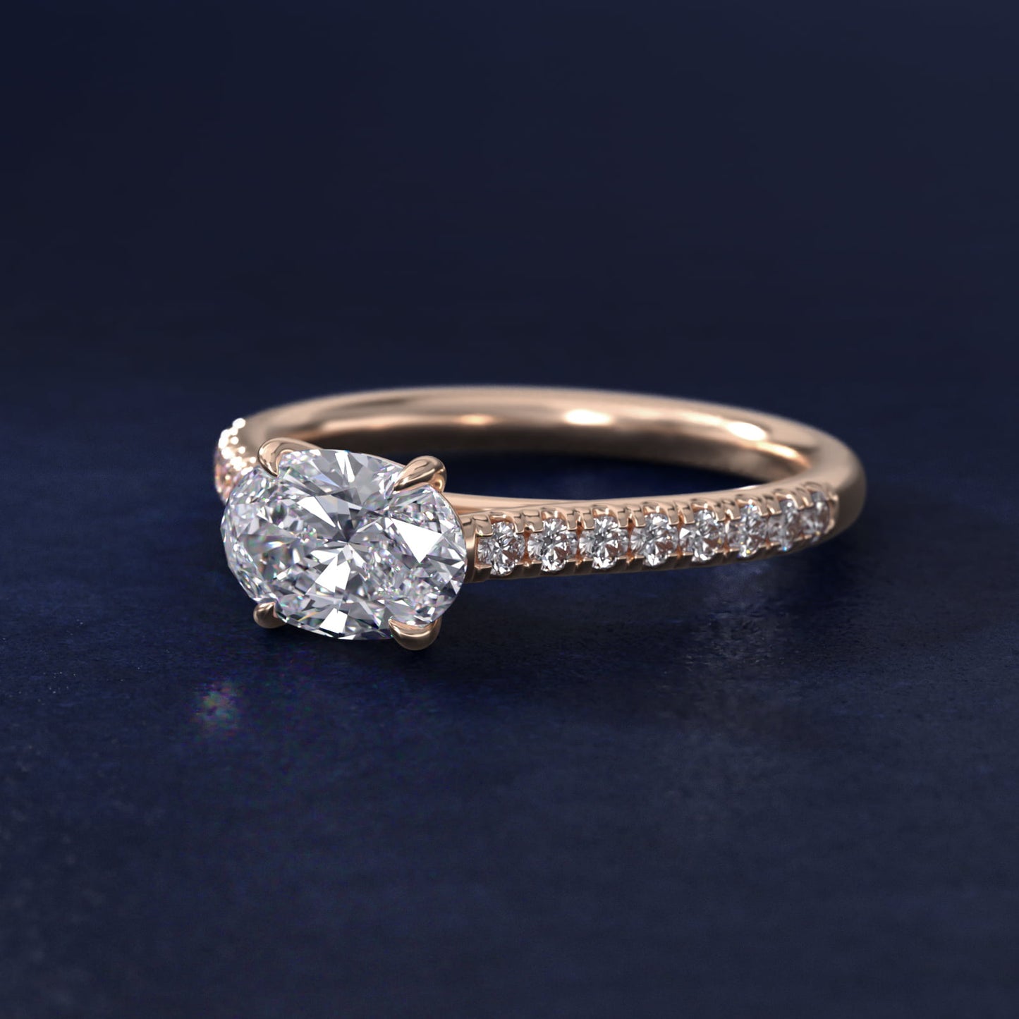 East West Diamond Engagement Ring in 14k Rose Gold - Oval Center