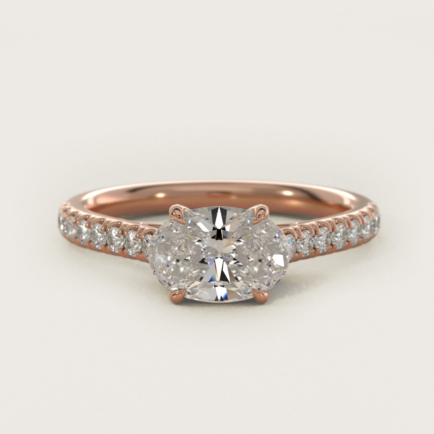 East West Diamond Engagement Ring in 14k Rose Gold - Oval Center