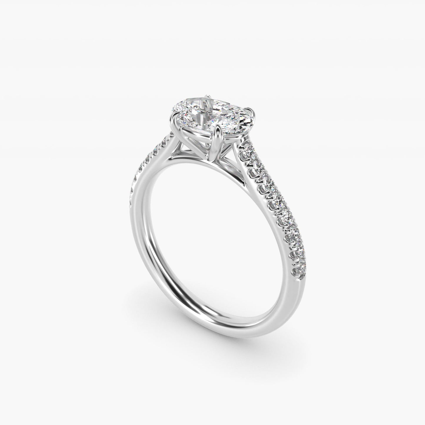 East West Diamond Engagement Ring in 14k White Gold - Oval Center