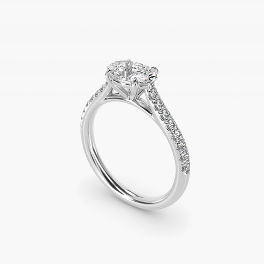 East West Diamond Engagement Ring in 18k White Gold - Oval Center
