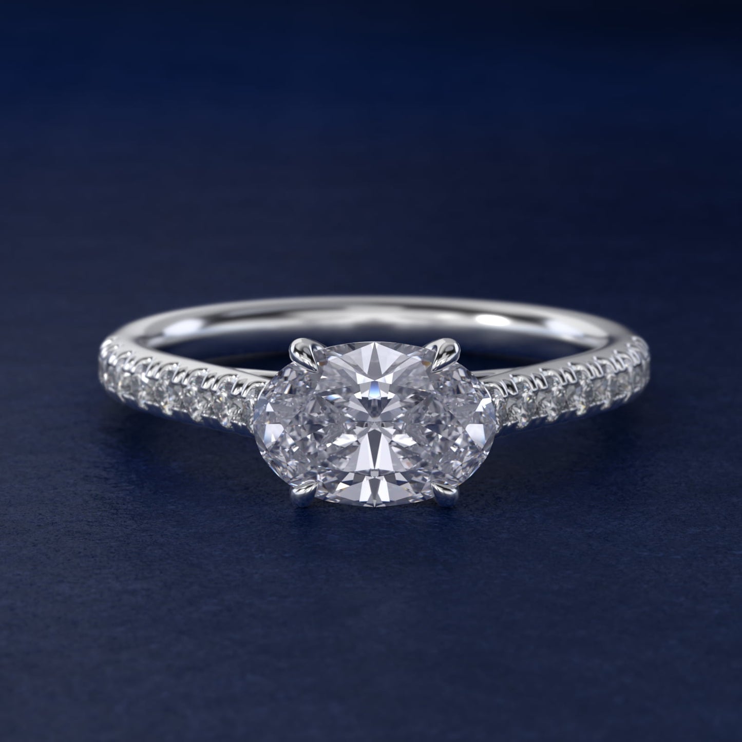 East West Diamond Engagement Ring in 14k White Gold - Oval Center