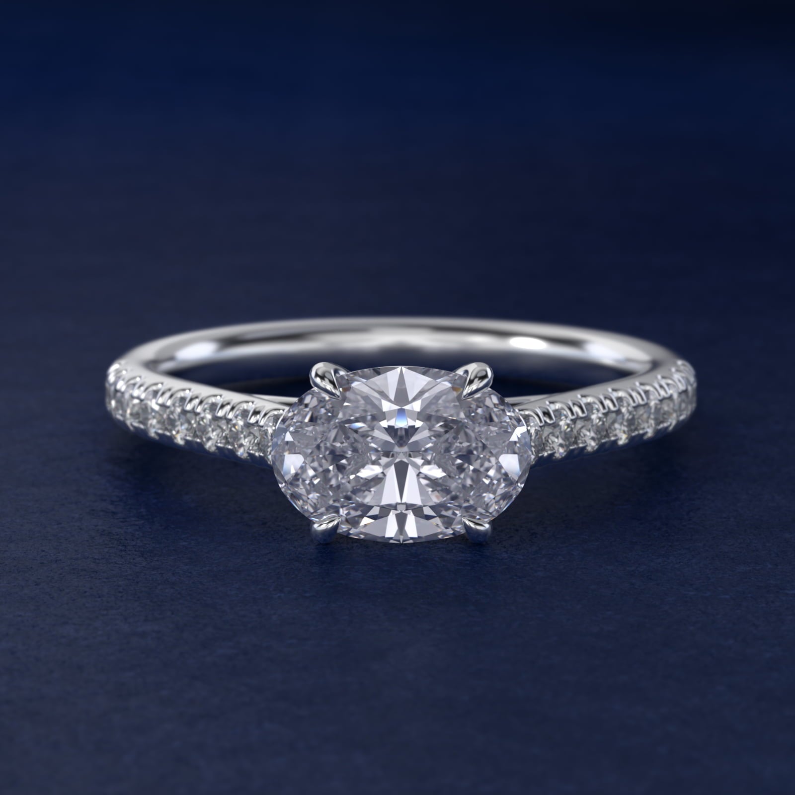 East West Diamond Engagement Ring in 14k White Gold - Oval Center