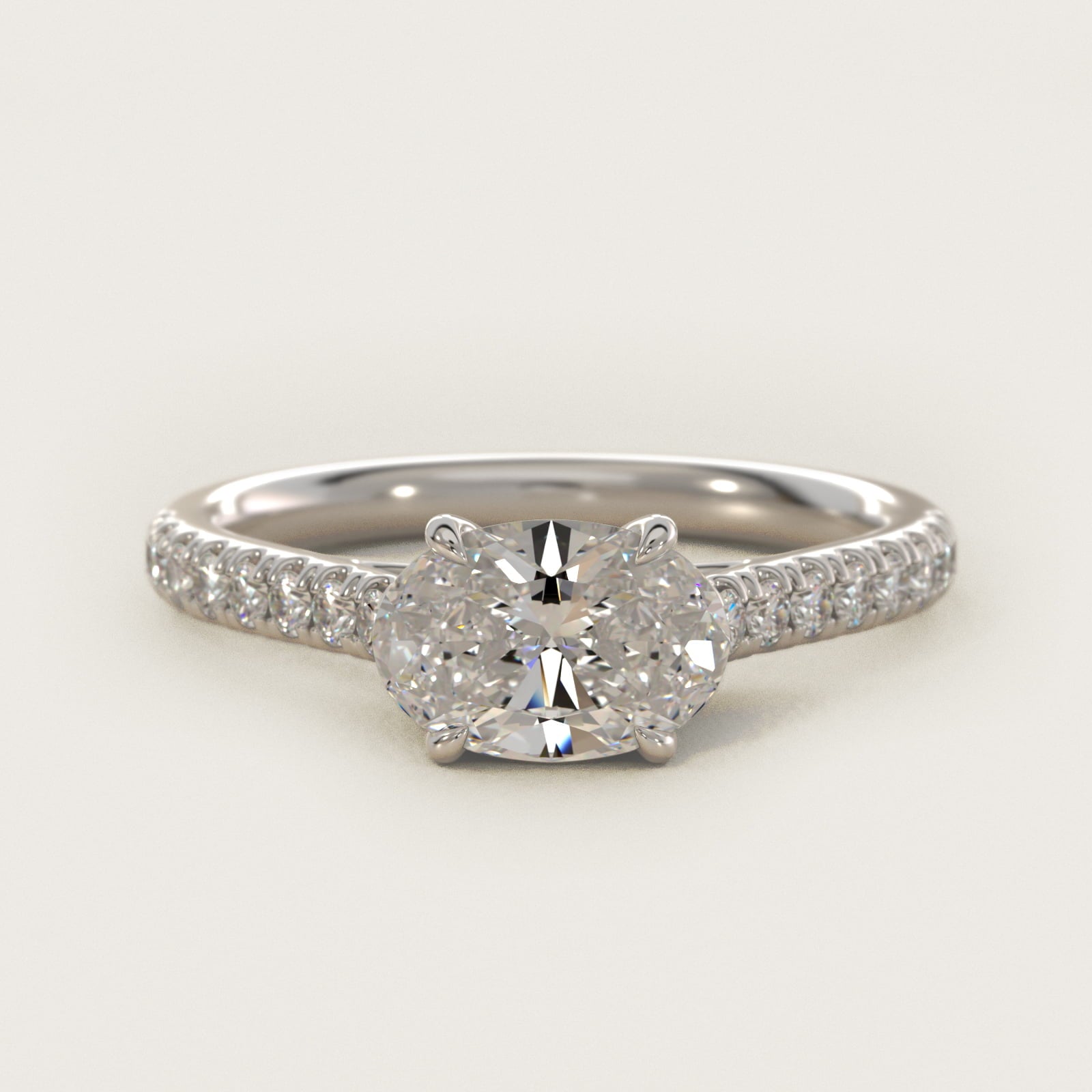 East West Diamond Engagement Ring in 14k White Gold - Oval Center