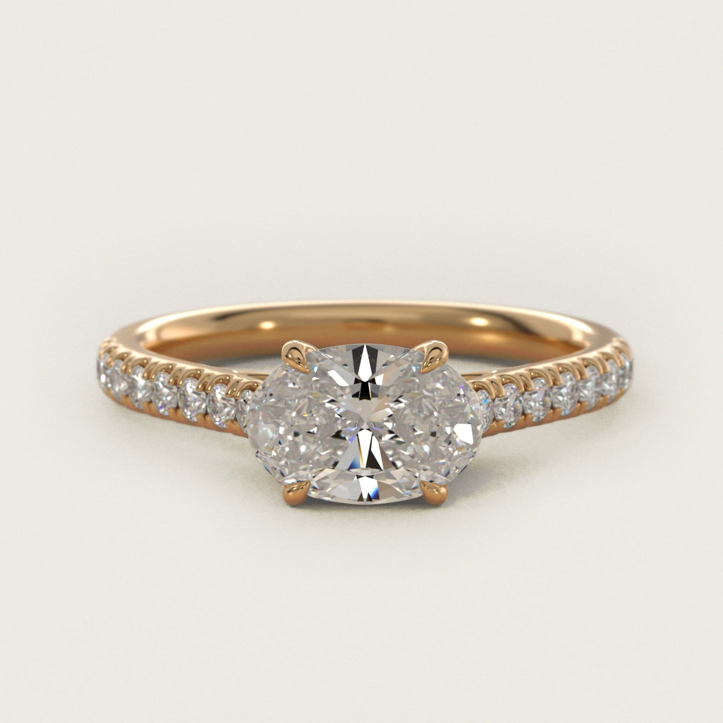 East West Diamond Engagement Ring in 18k Yellow Gold - Oval Center