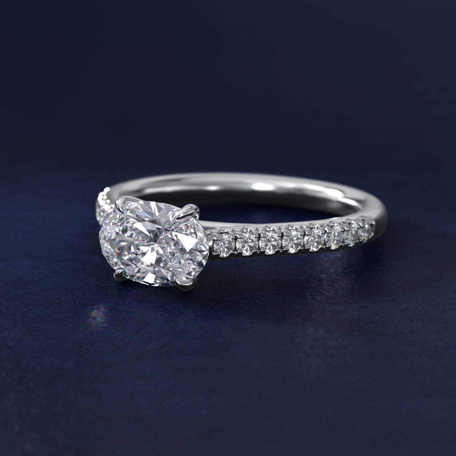 East West Diamond Engagement Ring in Platinum - Oval Center