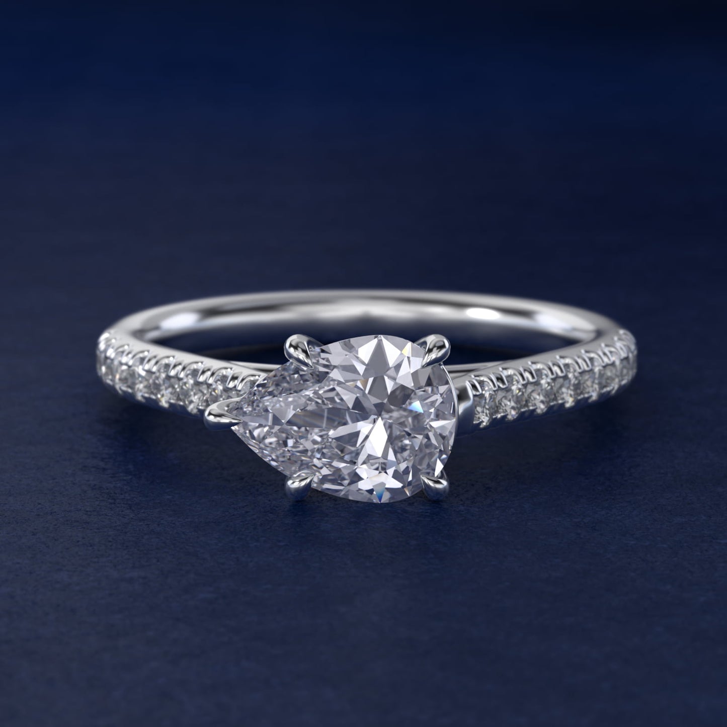 East West Diamond Engagement Ring in 14k White Gold - Pear Center