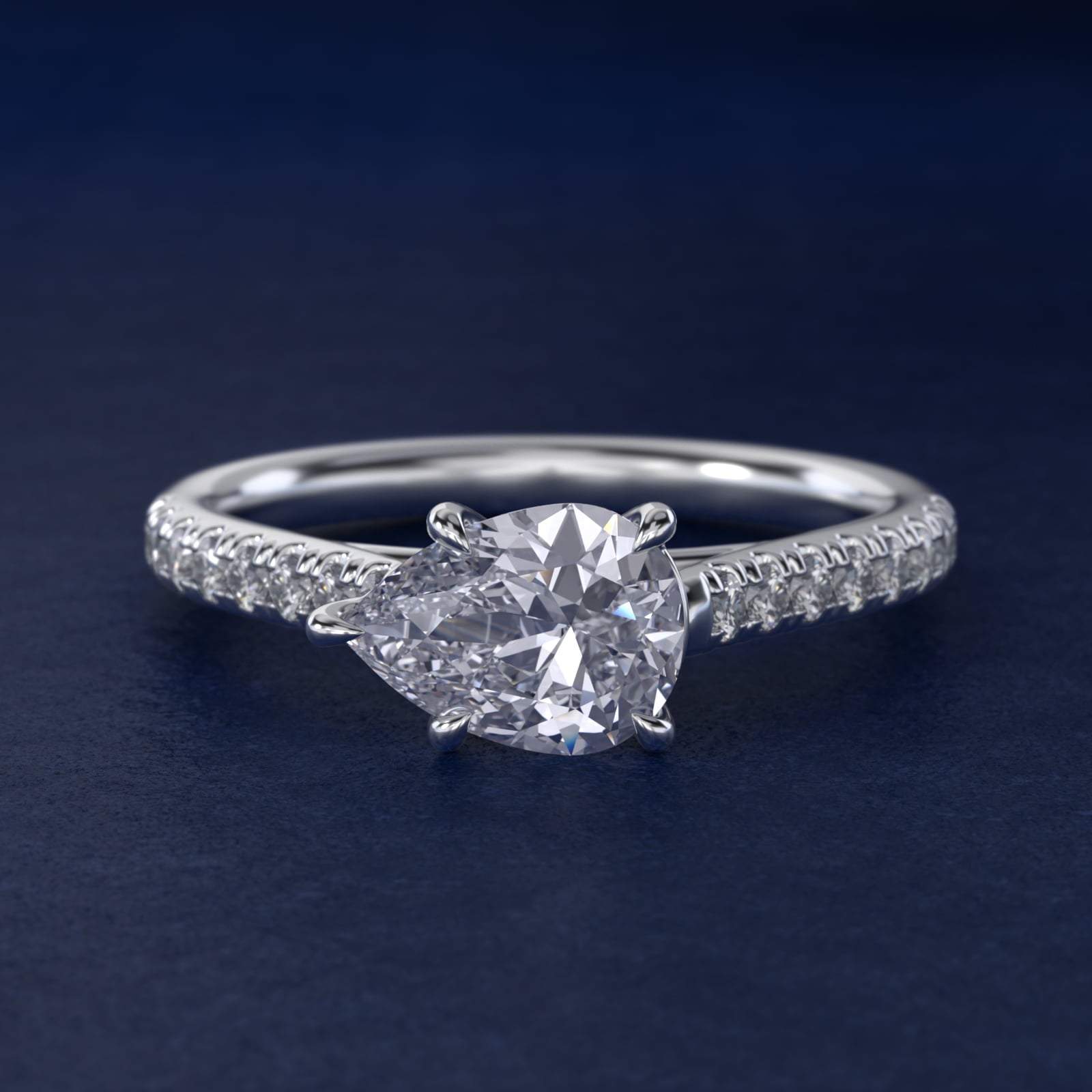 East West Diamond Engagement Ring in 14k White Gold - Pear Center