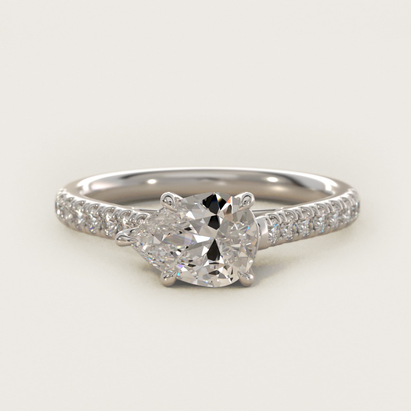 East West Diamond Engagement Ring in 14k White Gold - Pear Center