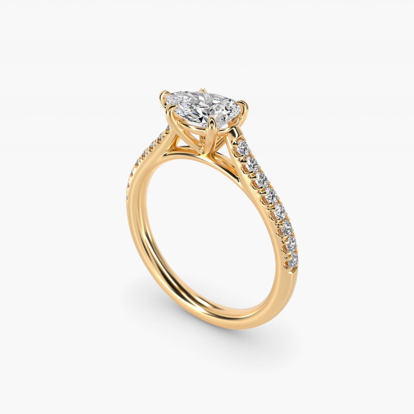 East West Diamond Engagement Ring in 14k Yellow Gold - Pear Center