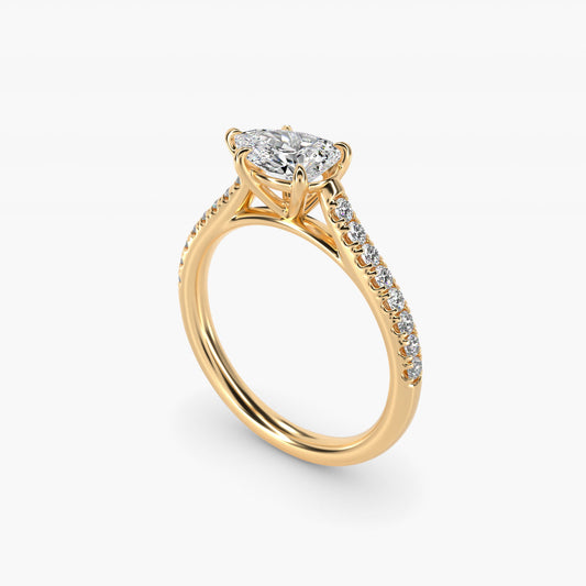 East West Diamond Engagement Ring in 14k Yellow Gold - Pear Center