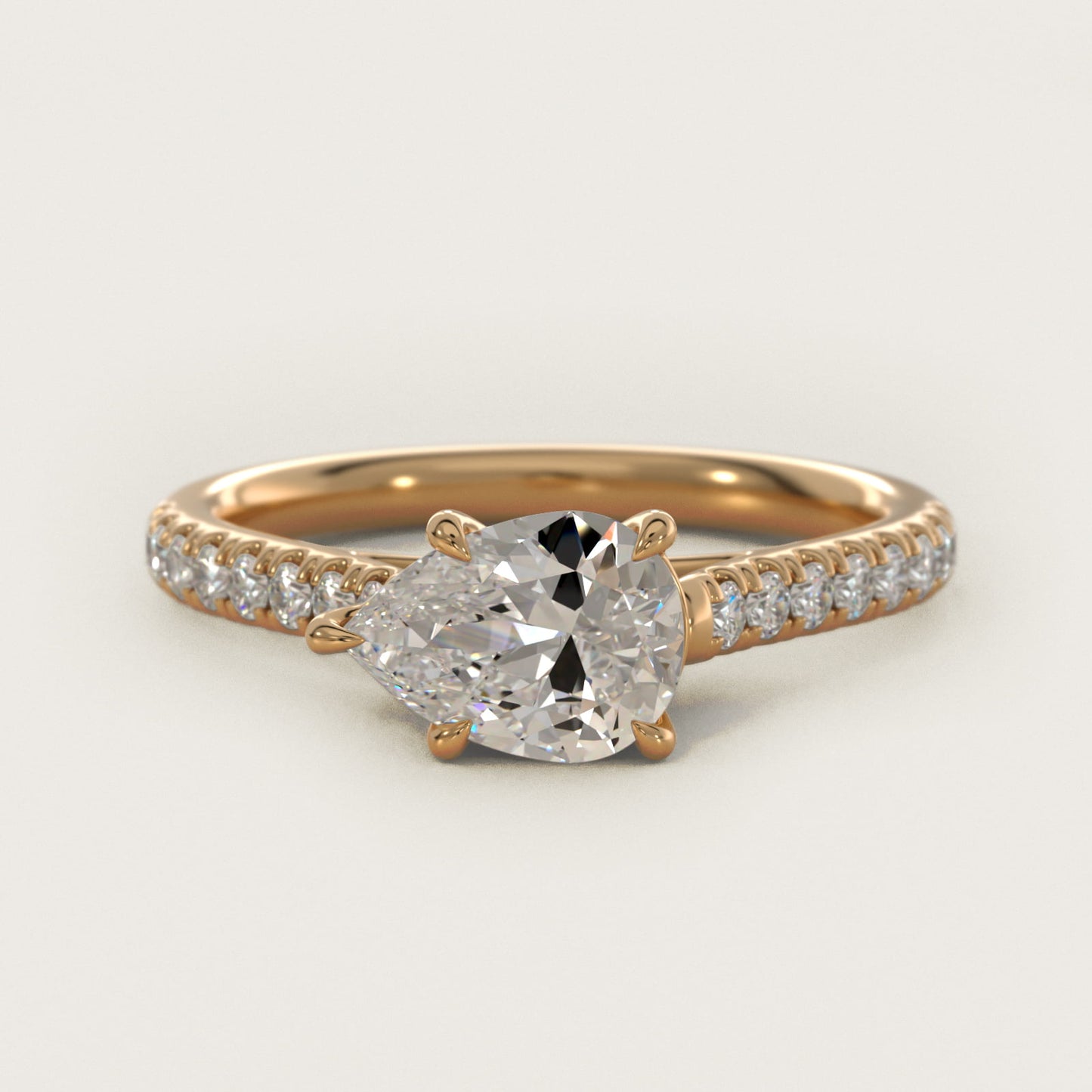 East West Diamond Engagement Ring in 18k Yellow Gold - Pear Center