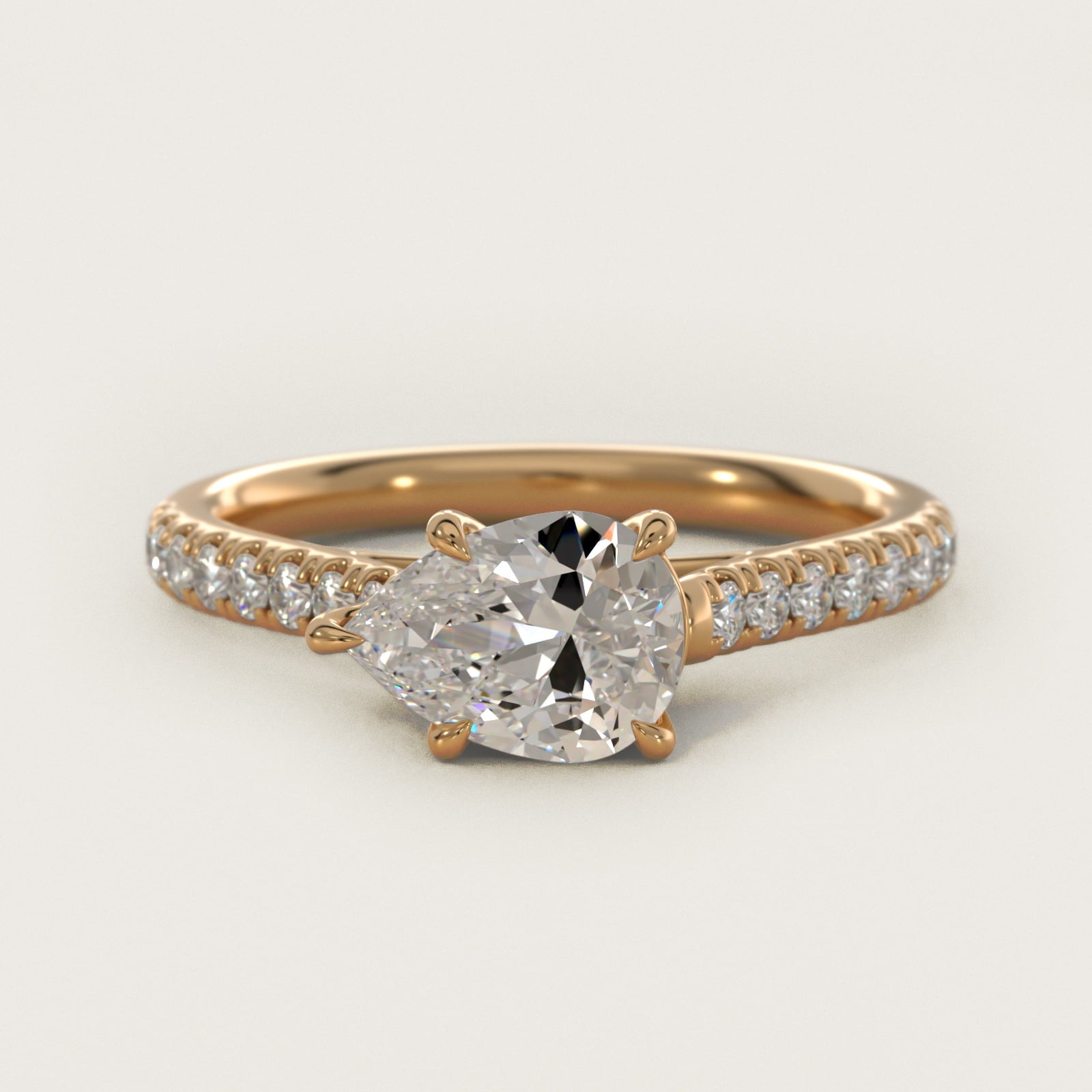 East West Diamond Engagement Ring in 18k Yellow Gold - Pear Center