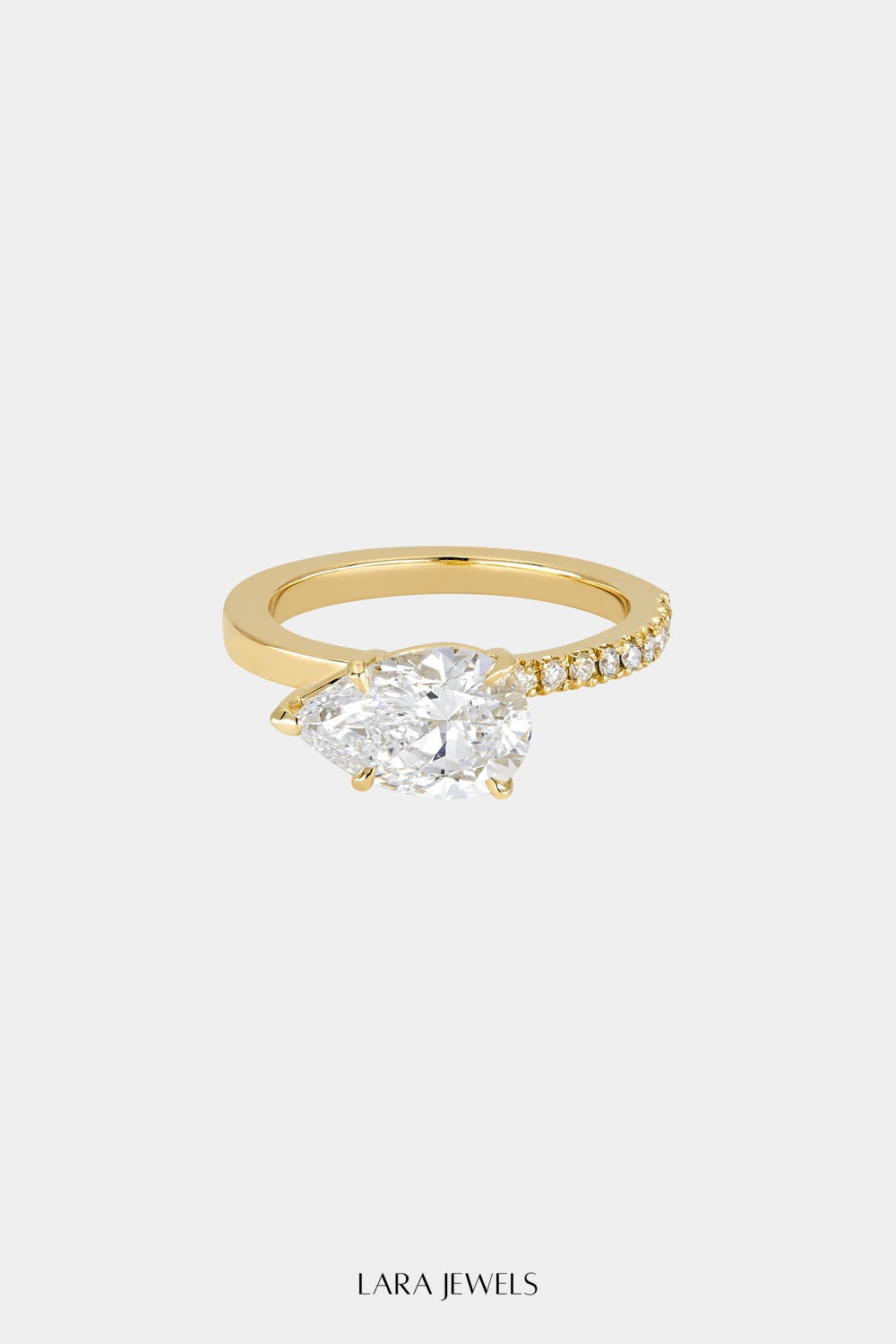 East West Pear Diamond Ring 18K Gold - Front view