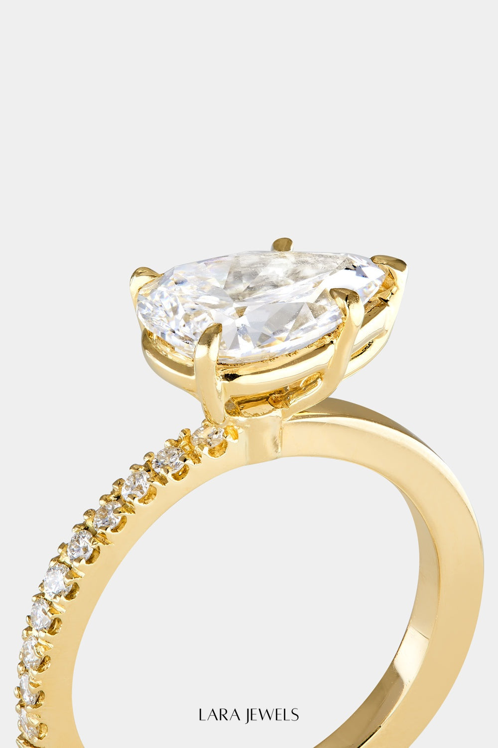 East West Pear Diamond Ring 18K Gold - Back view