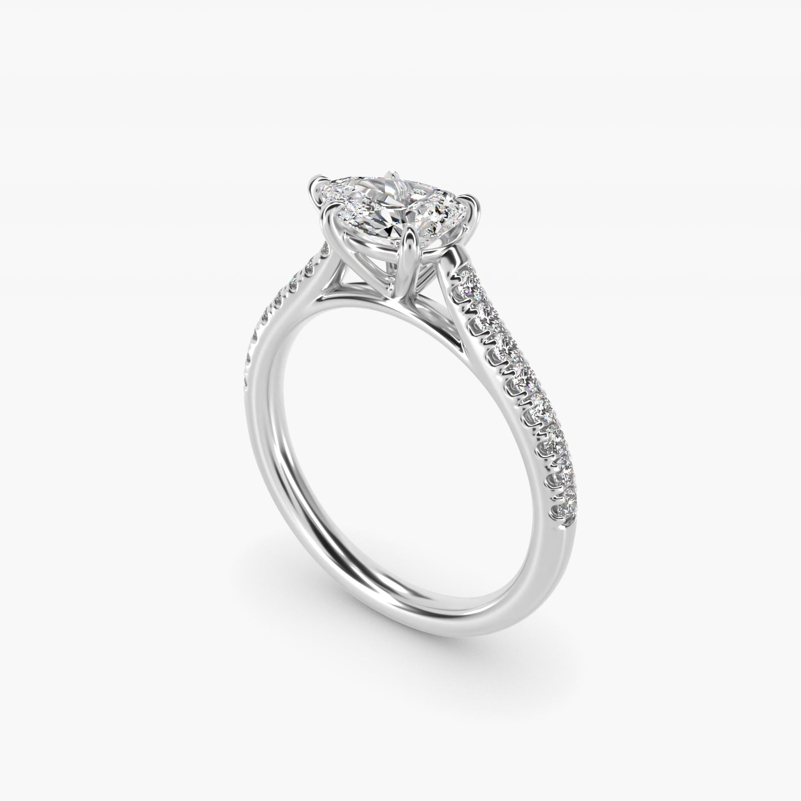East West Diamond Engagement Ring in Platinum - Pear Center