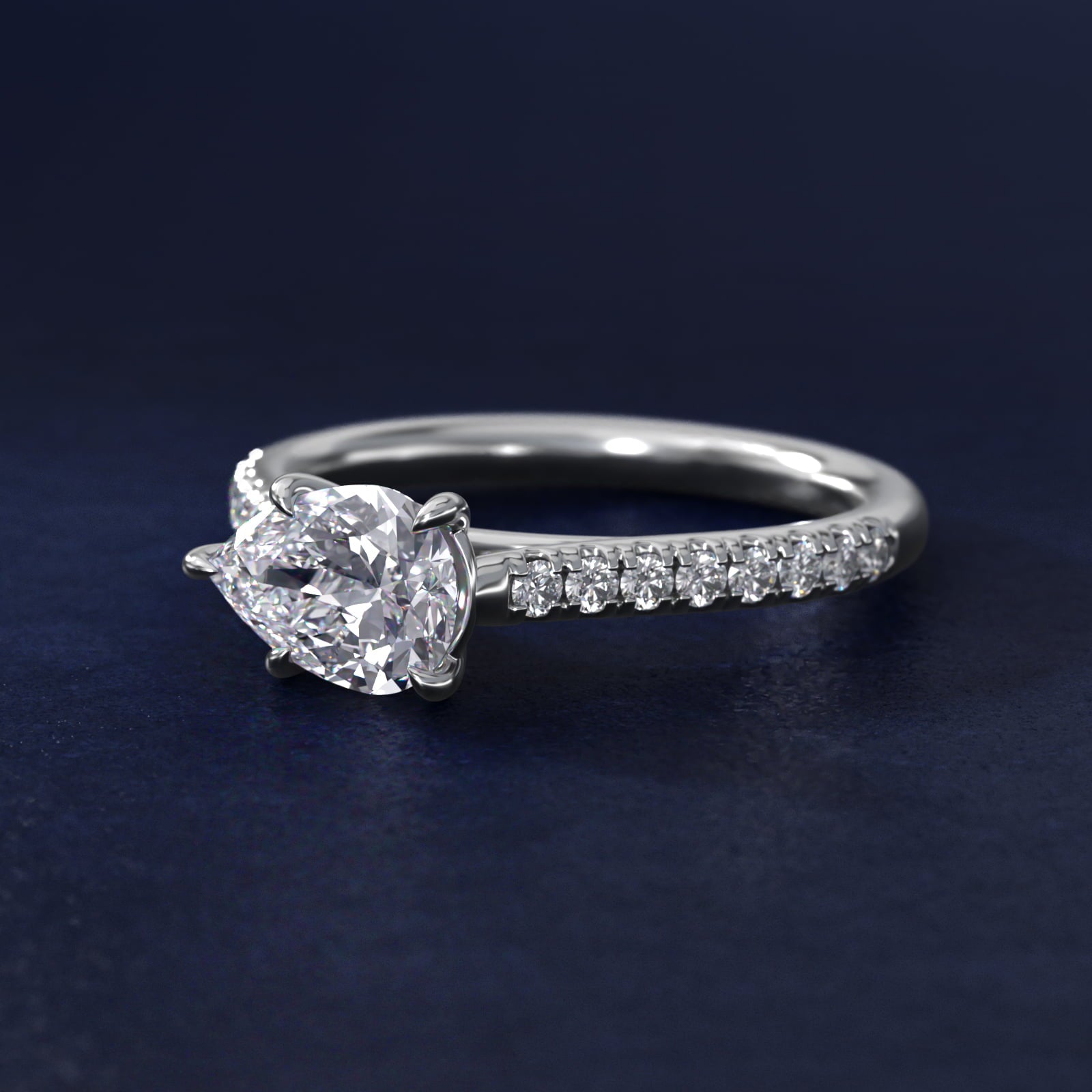 East West Diamond Engagement Ring in Platinum - Pear Center
