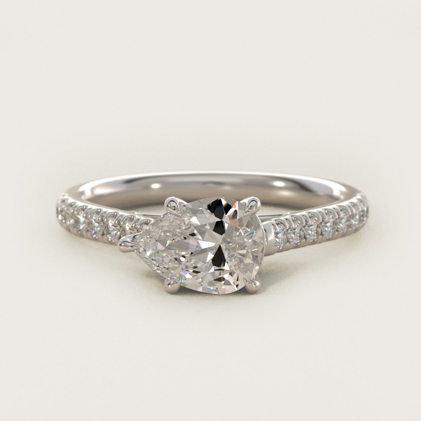 East West Diamond Engagement Ring in Platinum - Pear Center