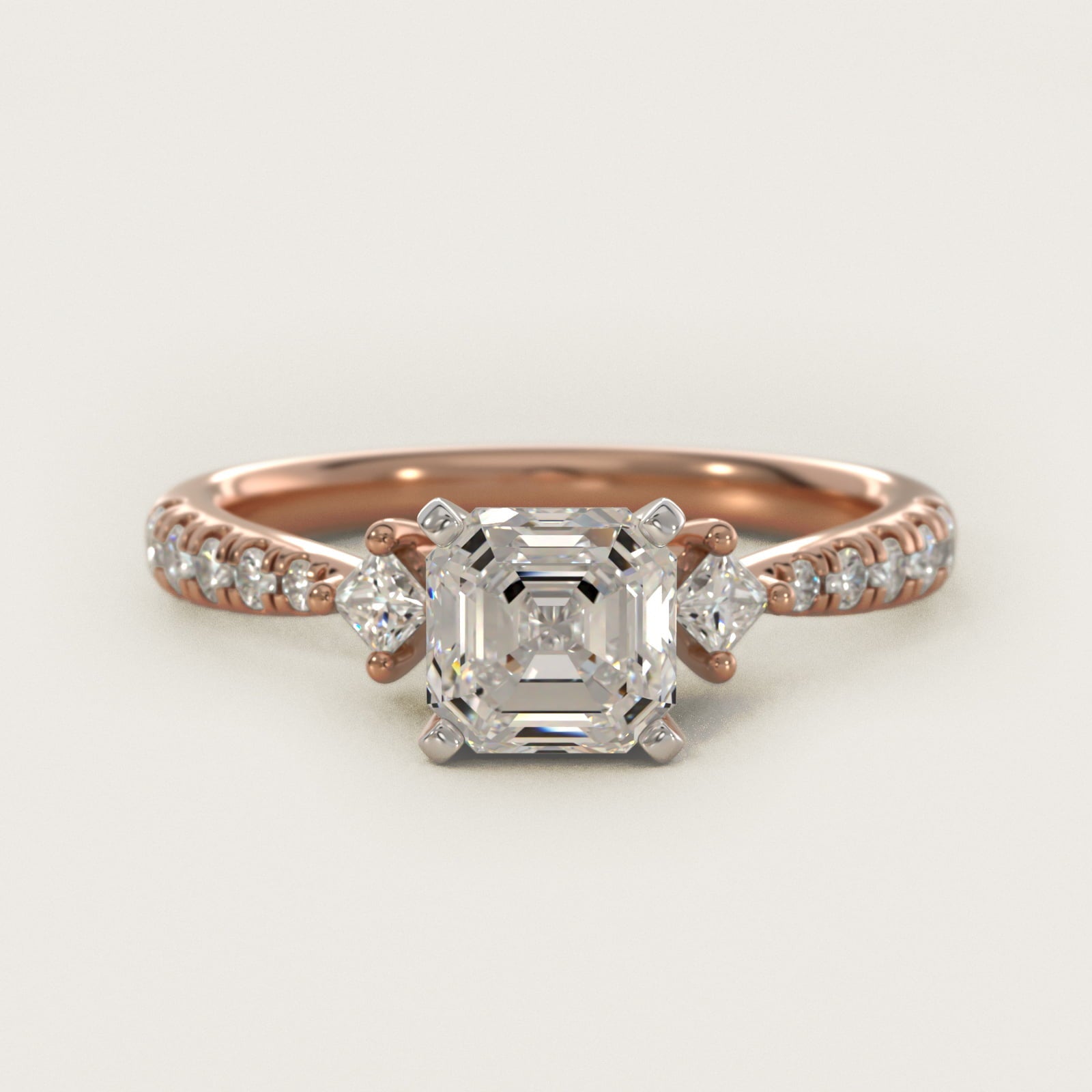 East-West Sidestone and Pav? Diamond Engagement Ring in 18k Rose Gold (1/4 ct. tw.) - Asscher Center