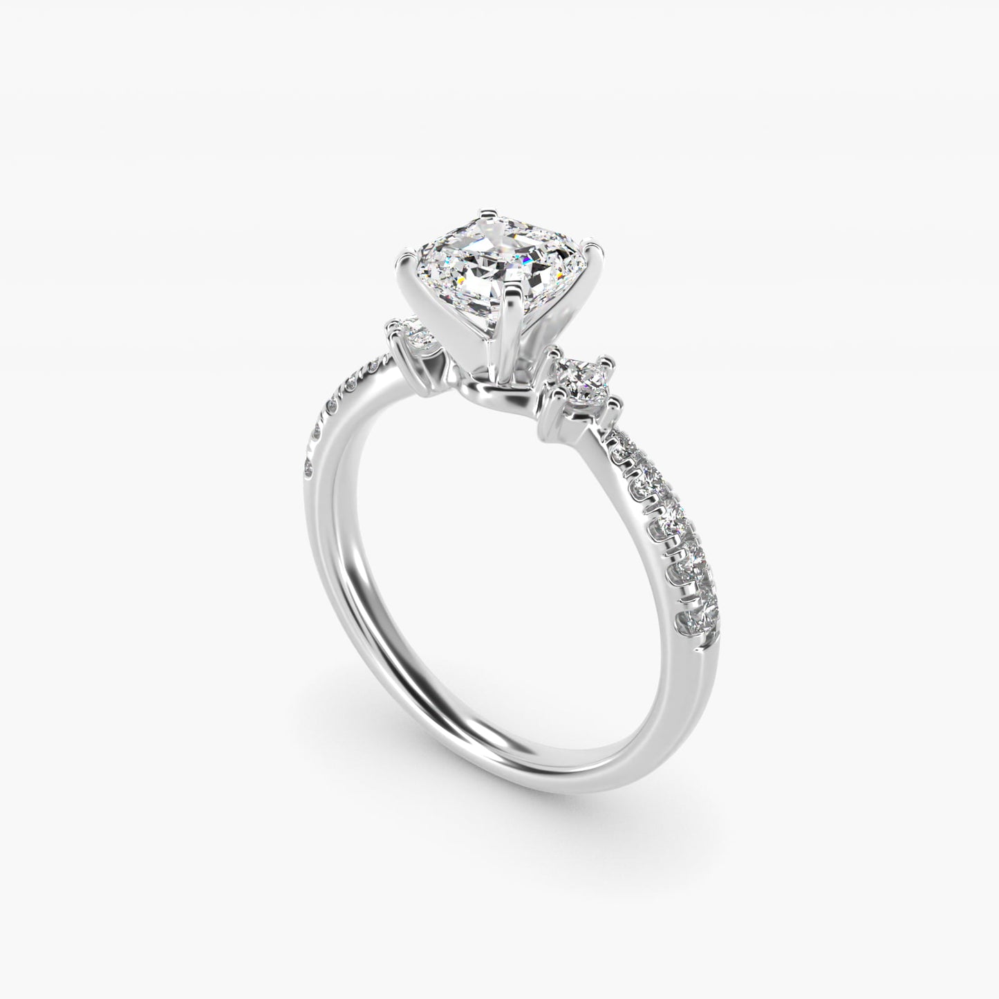 East-West Sidestone and PavŽ Diamond Engagement Ring in 14k White Gold (1/4 ct. tw.) - Asscher Center