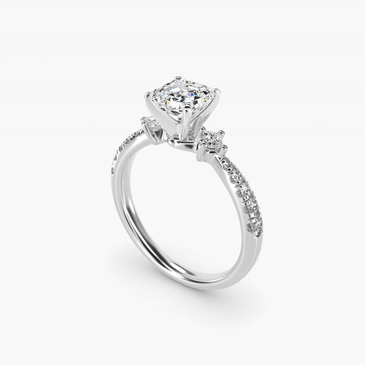 East-West Sidestone and PavŽ Diamond Engagement Ring in 14k White Gold (1/4 ct. tw.) - Asscher Center