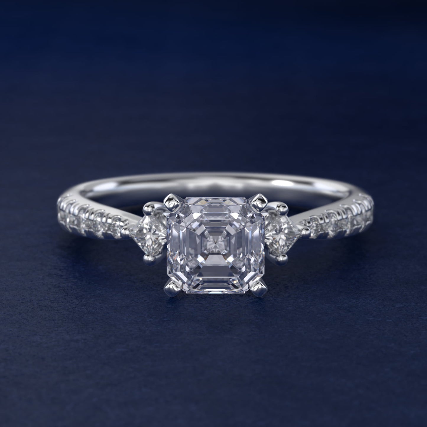 East-West Sidestone and PavŽ Diamond Engagement Ring in 14k White Gold (1/4 ct. tw.) - Asscher Center