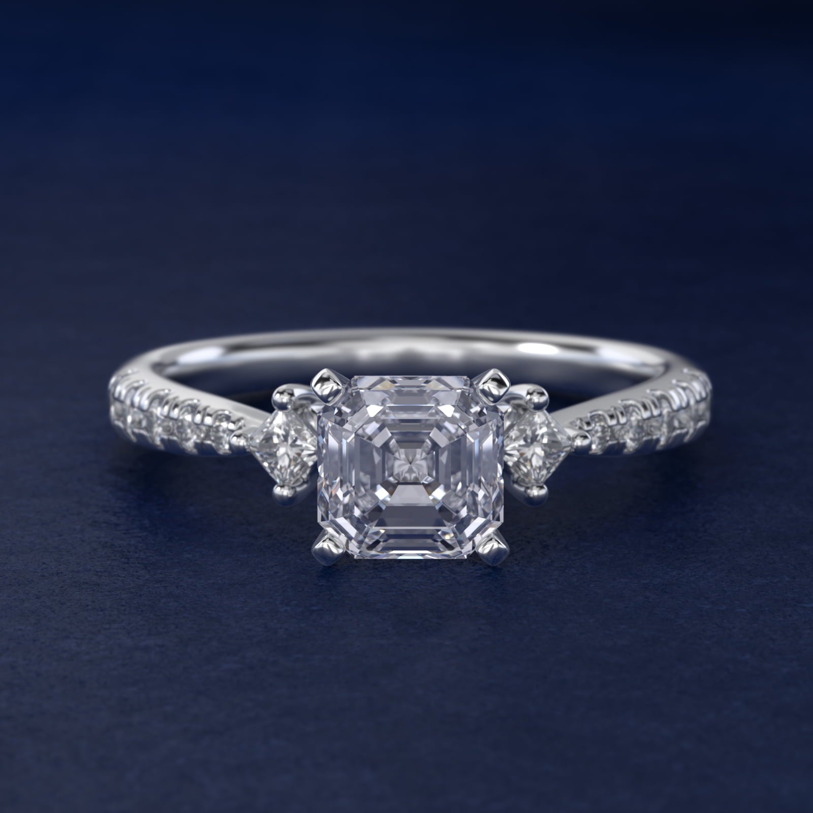 East-West Sidestone and PavŽ Diamond Engagement Ring in 14k White Gold (1/4 ct. tw.) - Asscher Center
