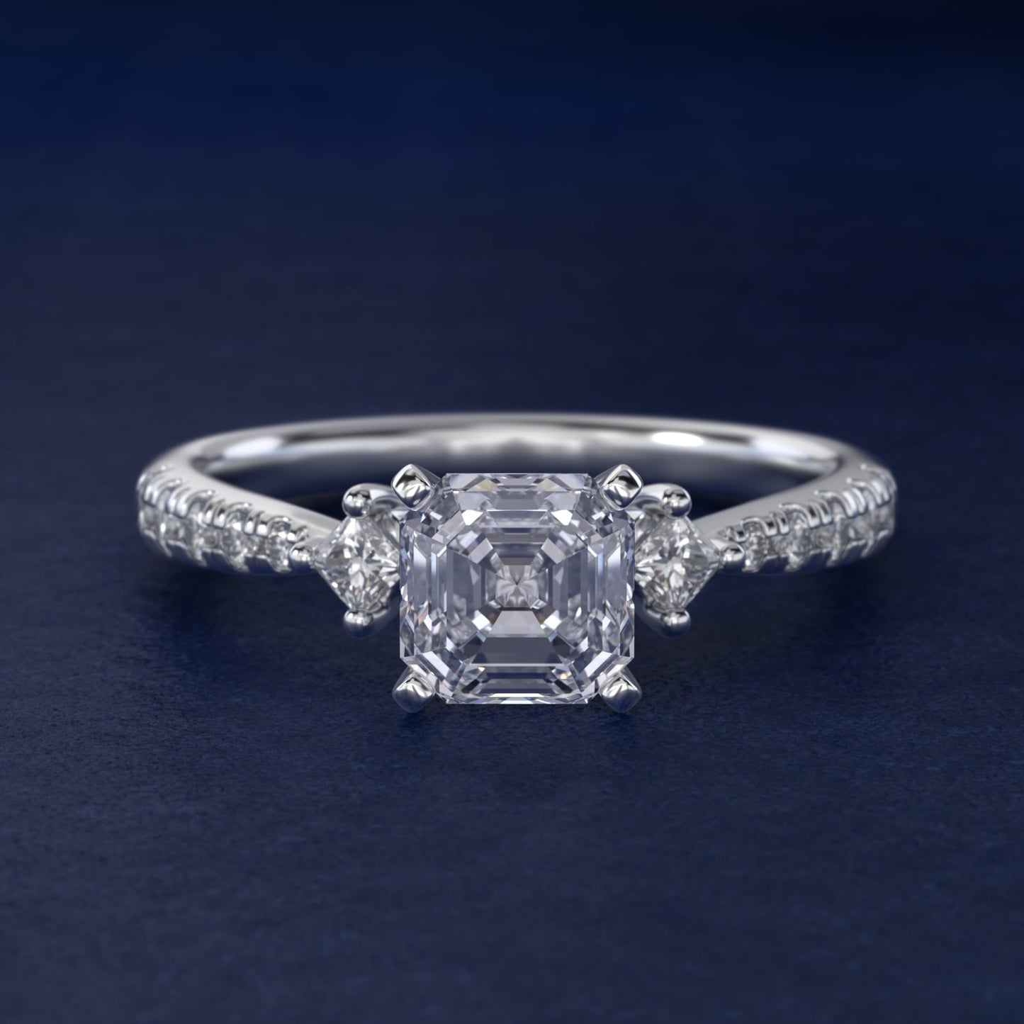 East-West Sidestone and Pav? Diamond Engagement Ring in 18k White Gold (1/4 ct. tw.) - Asscher Center