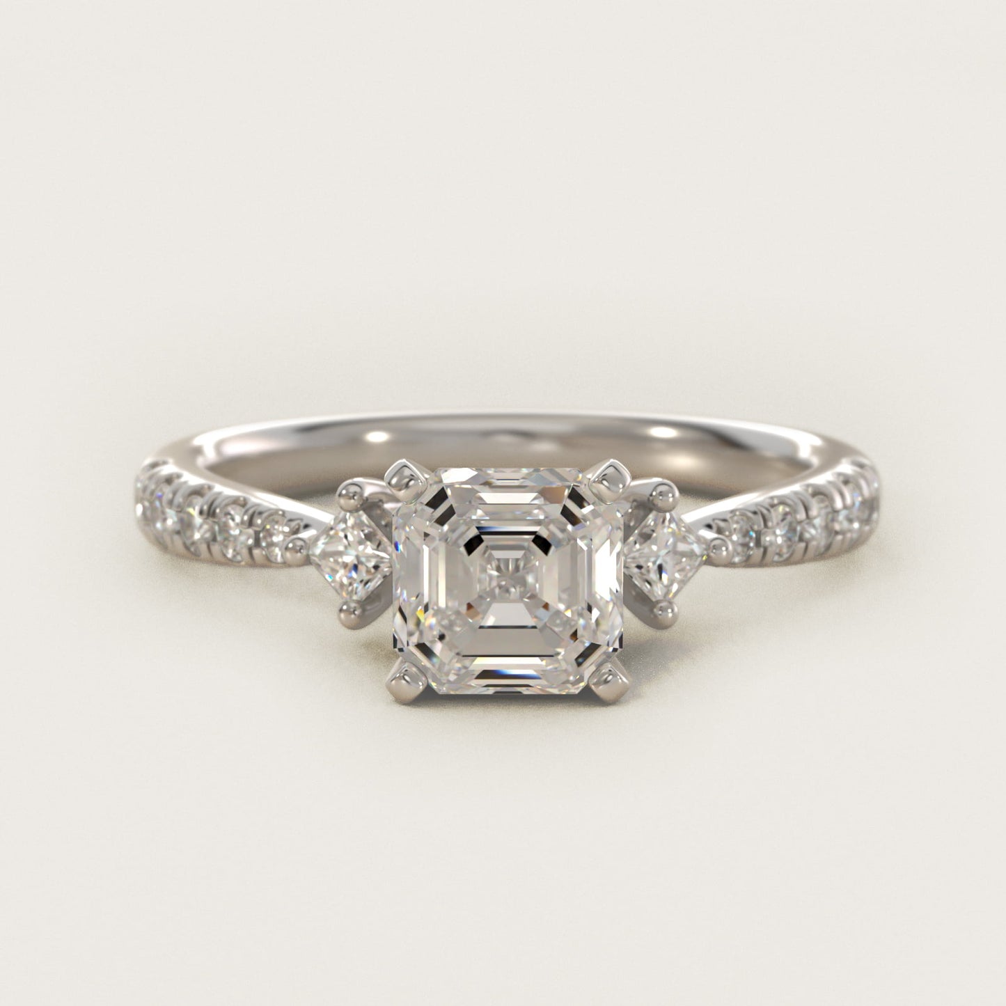 East-West Sidestone and PavŽ Diamond Engagement Ring in 14k White Gold (1/4 ct. tw.) - Asscher Center