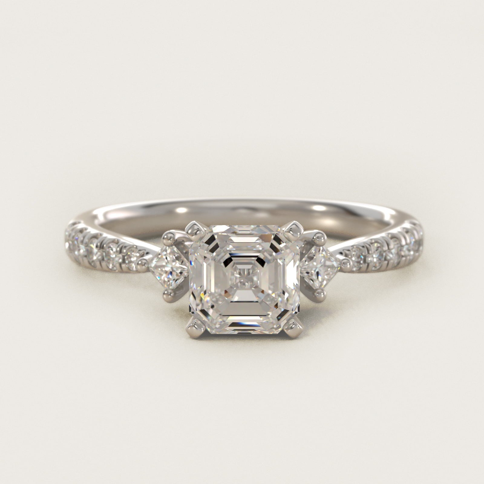 East-West Sidestone and PavŽ Diamond Engagement Ring in 14k White Gold (1/4 ct. tw.) - Asscher Center