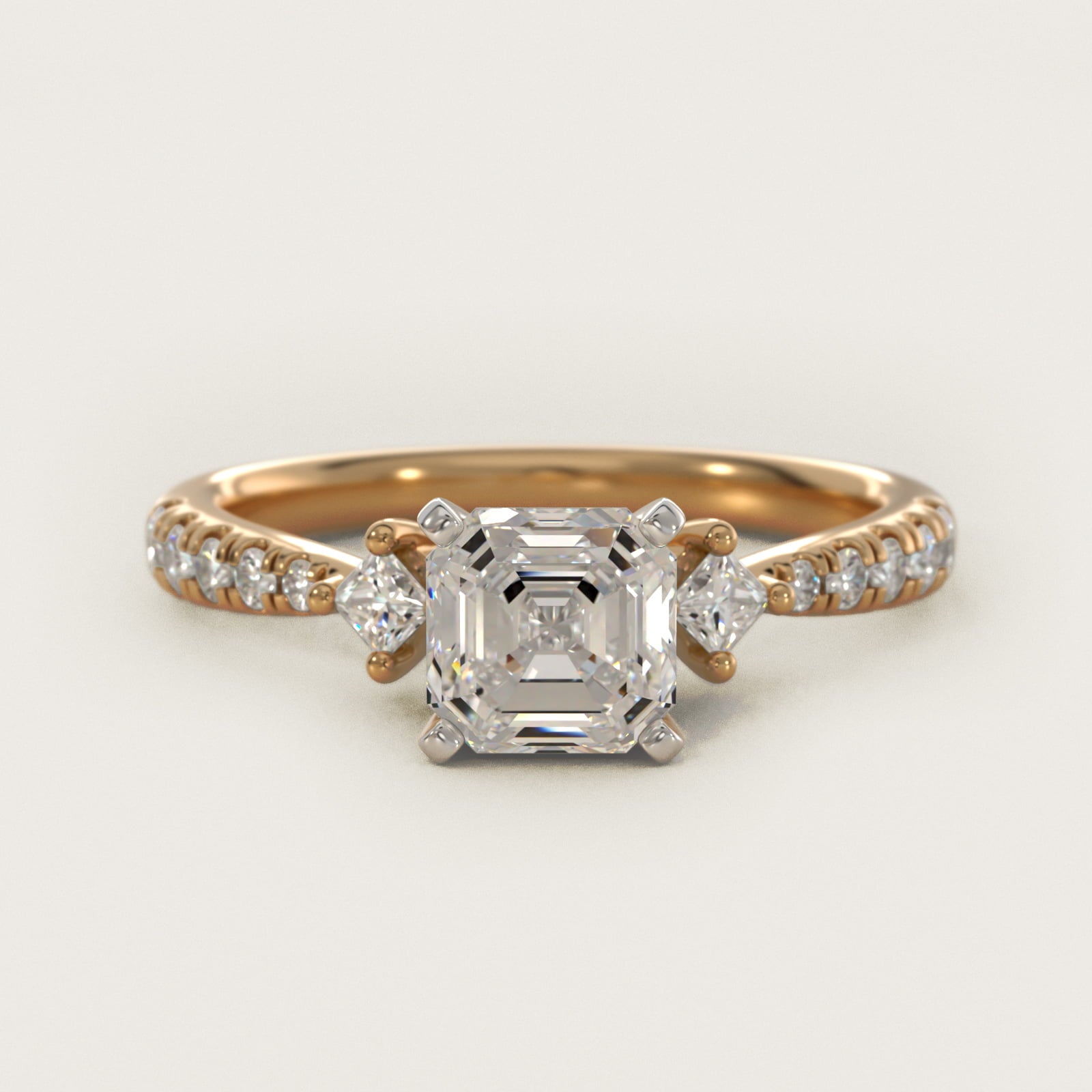 East-West Sidestone and PavŽ Diamond Engagement Ring in 14k Yellow Gold (1/4 ct. tw.) - Asscher Center