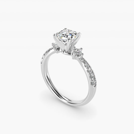 East-West Sidestone and Pav? Diamond Engagement Ring in Platinum (1/4 ct. tw.) - Asscher Center