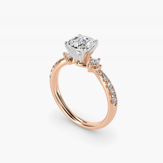 East-West Sidestone and PavŽ Diamond Engagement Ring in 14k Rose Gold (1/4 ct. tw.) - Cushion Center