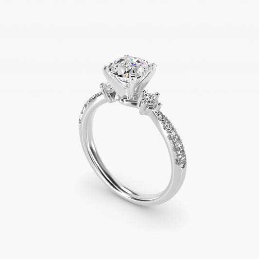 East-West Sidestone and PavŽ Diamond Engagement Ring in 14k White Gold (1/4 ct. tw.) - Cushion Center