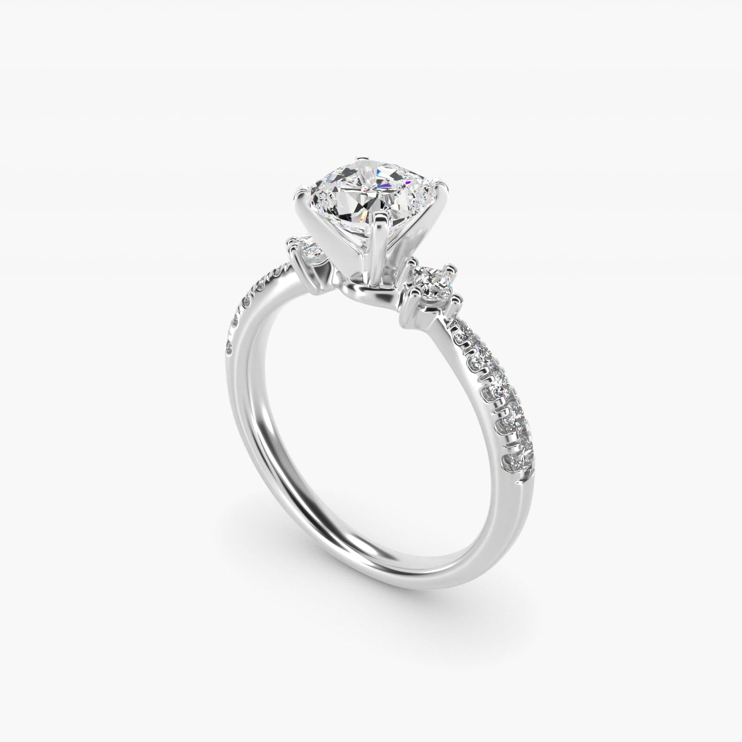 East-West Sidestone and Pav? Diamond Engagement Ring in 18k White Gold (1/4 ct. tw.) - Cushion Center