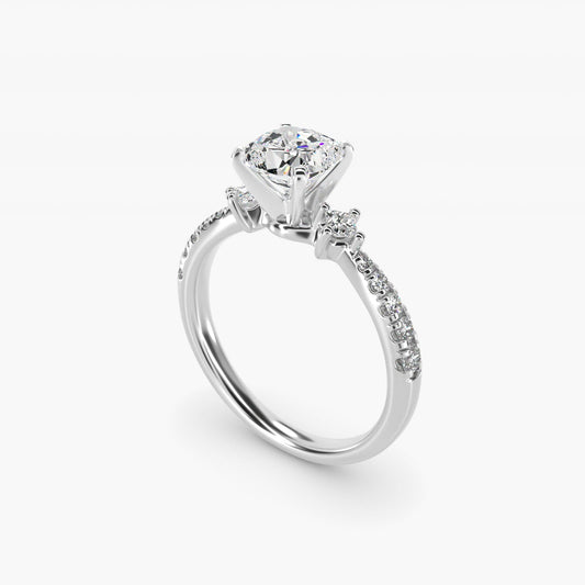 East-West Sidestone and Pav? Diamond Engagement Ring in 18k White Gold (1/4 ct. tw.) - Cushion Center