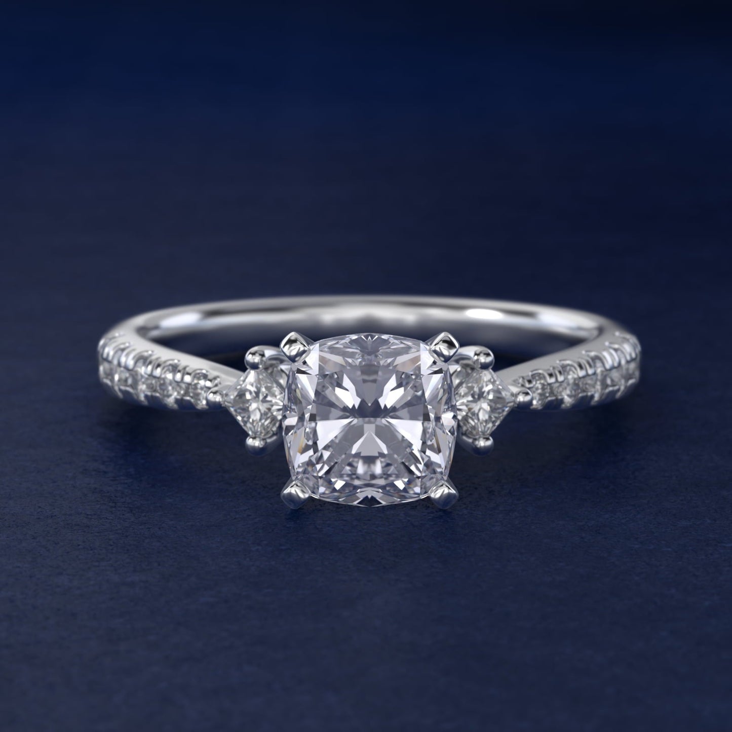 East-West Sidestone and Pav? Diamond Engagement Ring in 18k White Gold (1/4 ct. tw.) - Cushion Center