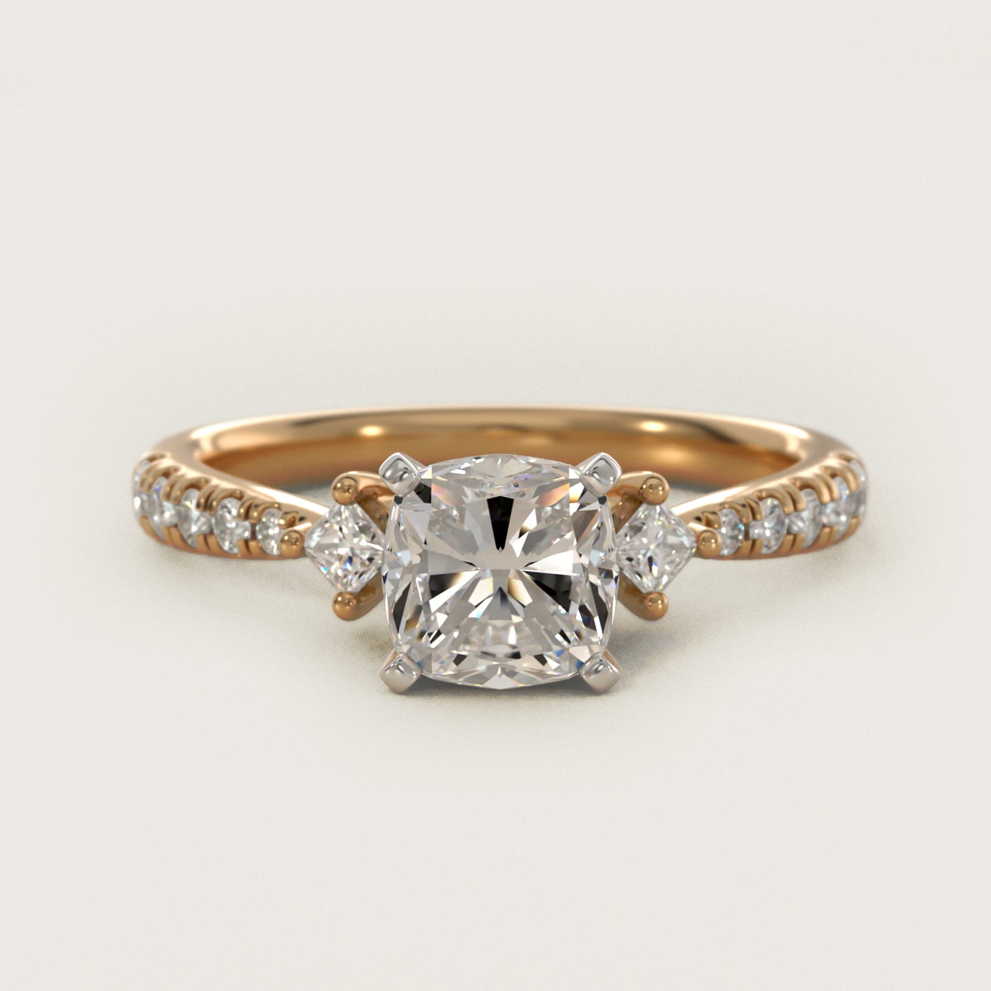 East-West Sidestone and PavŽ Diamond Engagement Ring in 14k Yellow Gold (1/4 ct. tw.) - Cushion Center
