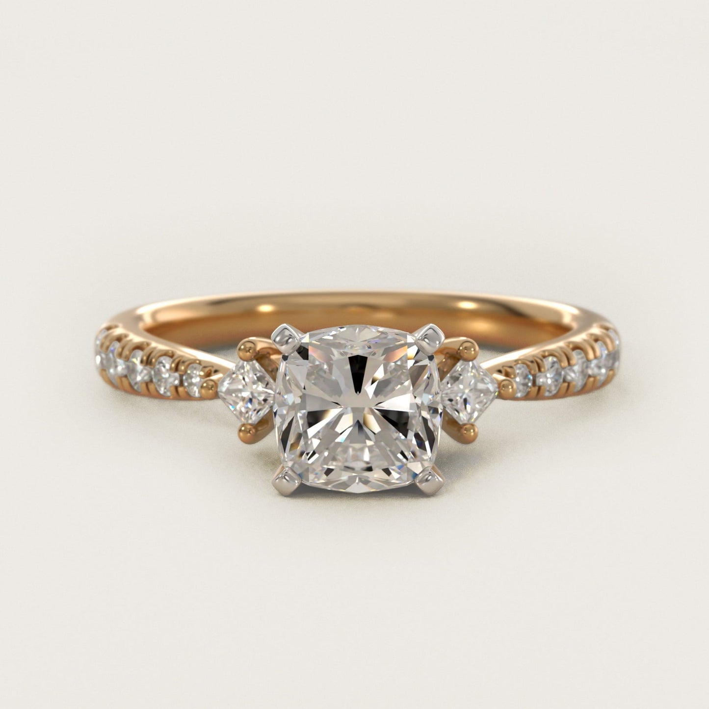 East-West Sidestone and Pav? Diamond Engagement Ring in 18k Yellow Gold (1/4 ct. tw.) - Cushion Center