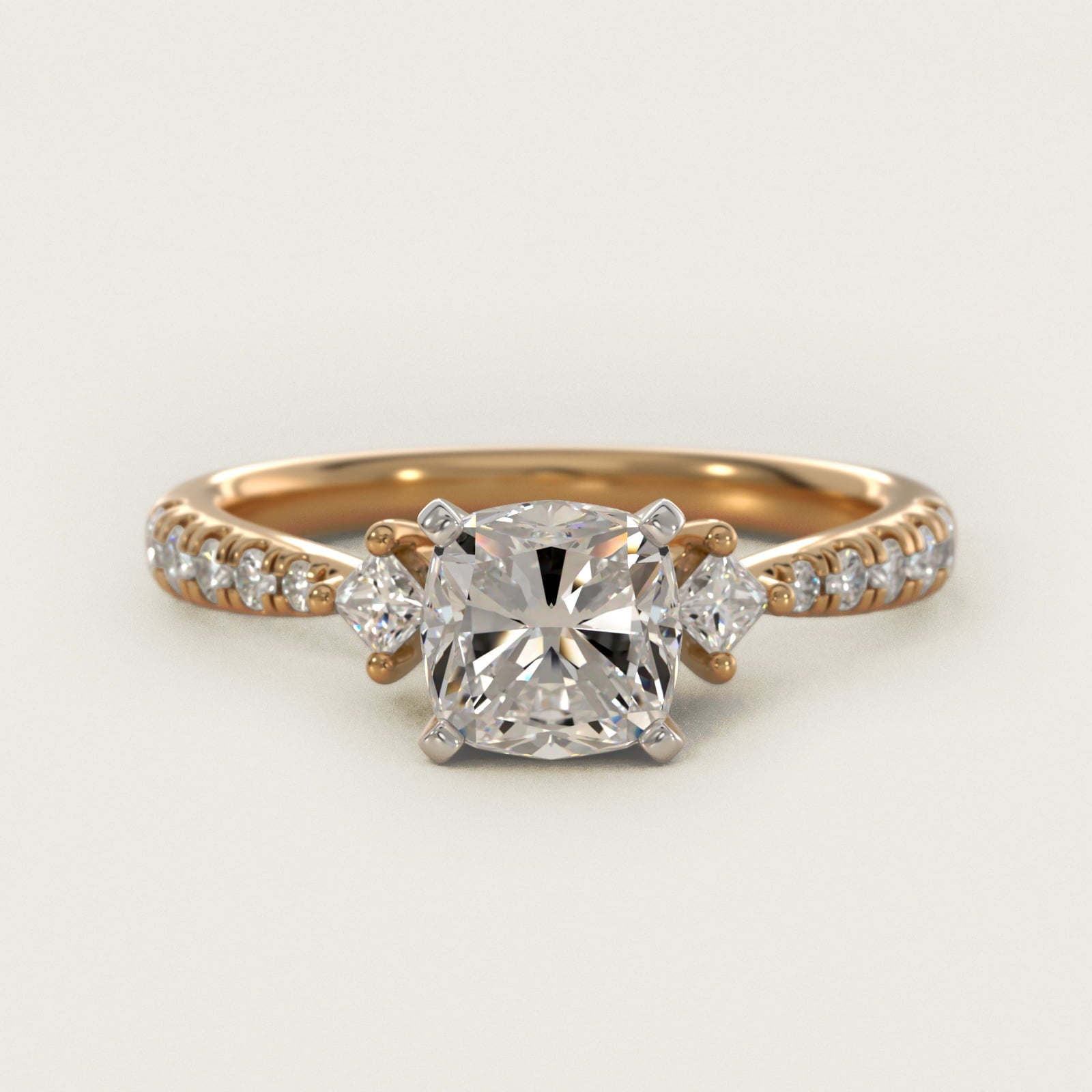 East-West Sidestone and Pav? Diamond Engagement Ring in 18k Yellow Gold (1/4 ct. tw.) - Cushion Center