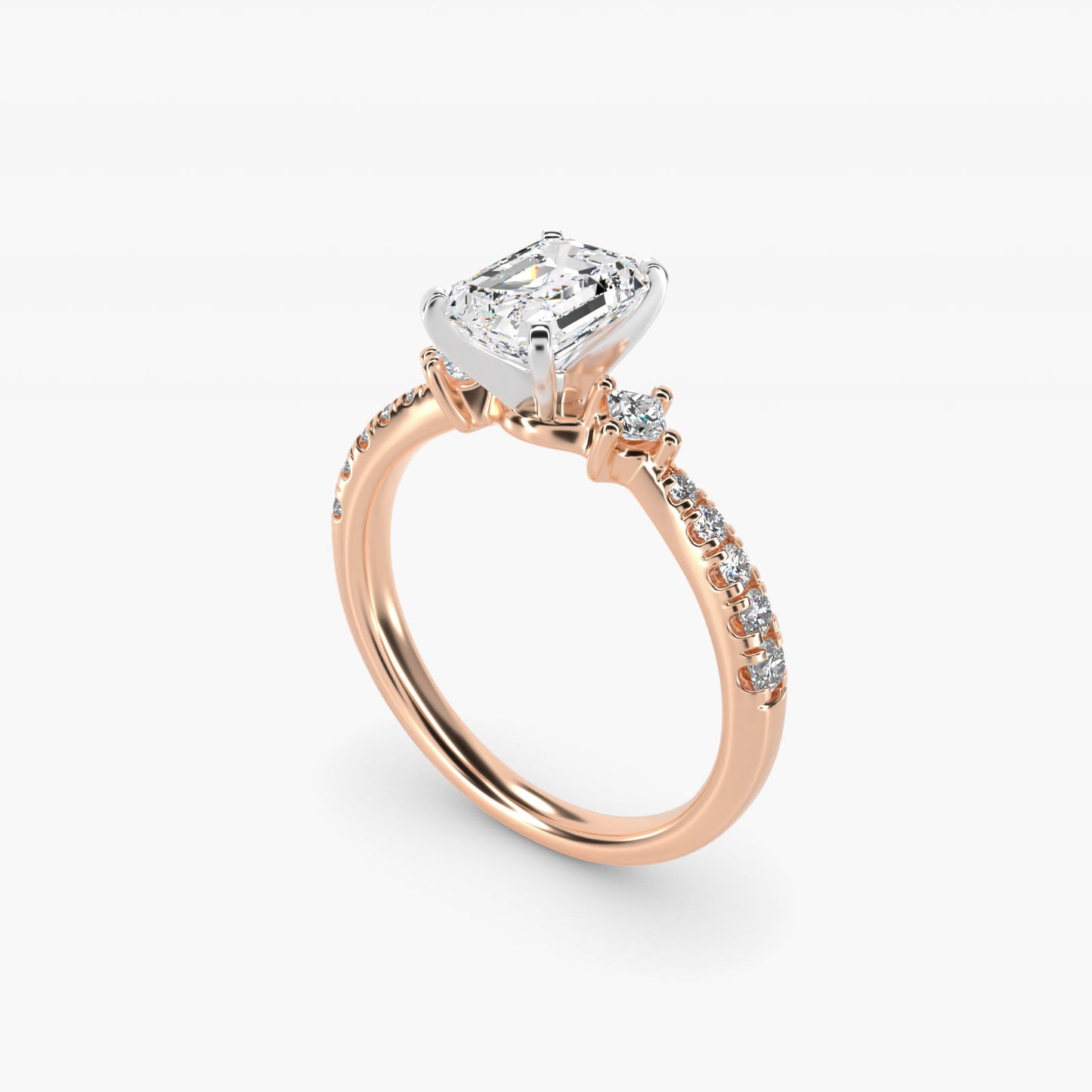 East-West Sidestone and PavŽ Diamond Engagement Ring in 14k Rose Gold (1/4 ct. tw.) - Emerald Center