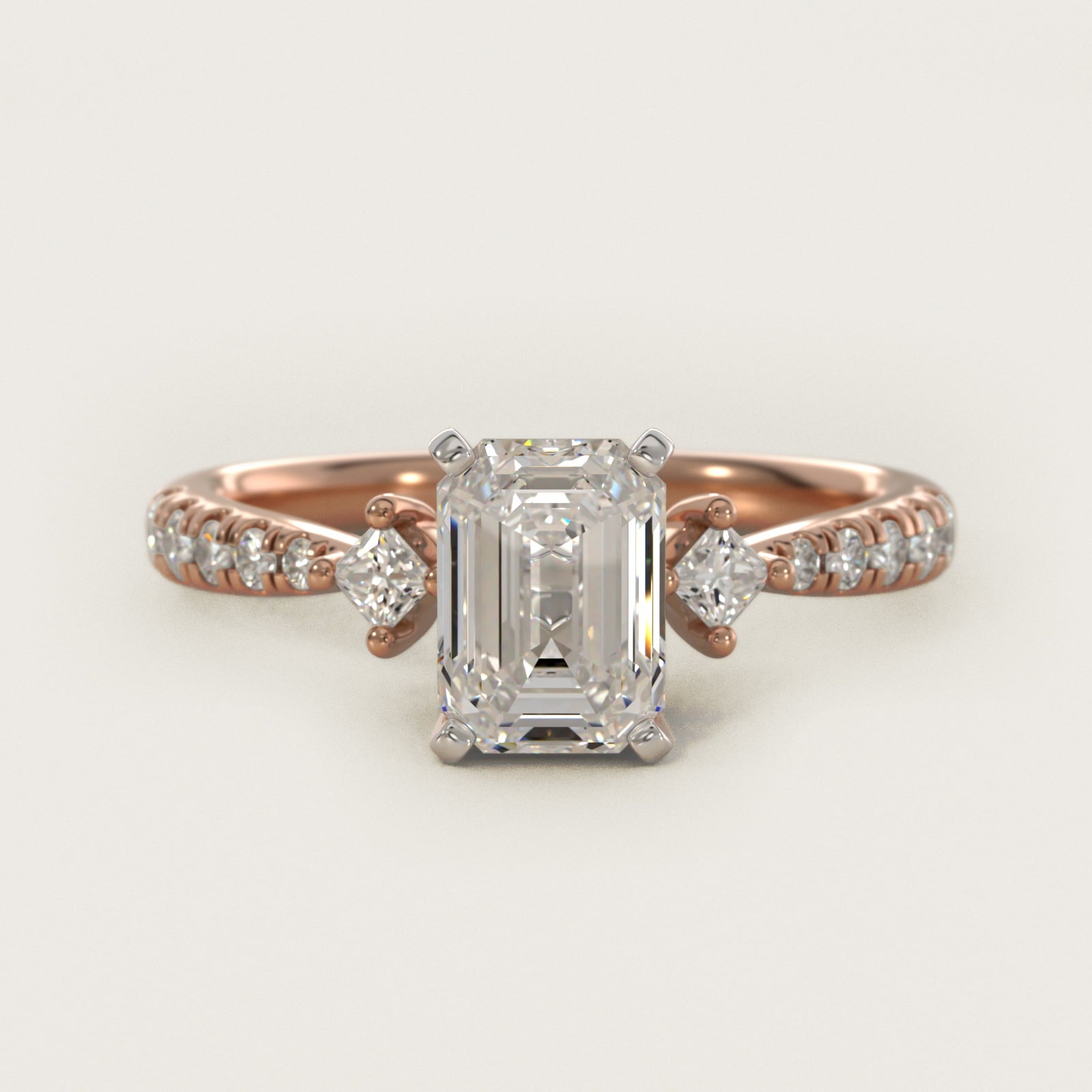 East-West Sidestone and PavŽ Diamond Engagement Ring in 14k Rose Gold (1/4 ct. tw.) - Emerald Center