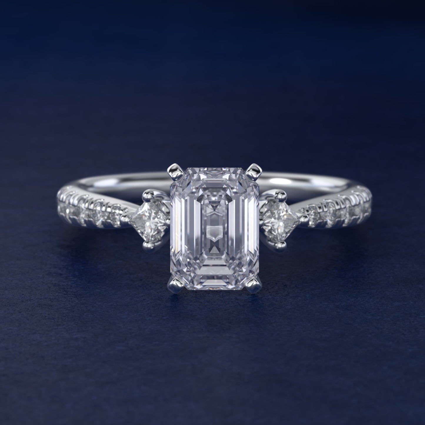 East-West Sidestone and PavŽ Diamond Engagement Ring in 14k White Gold (1/4 ct. tw.) - Emerald Center