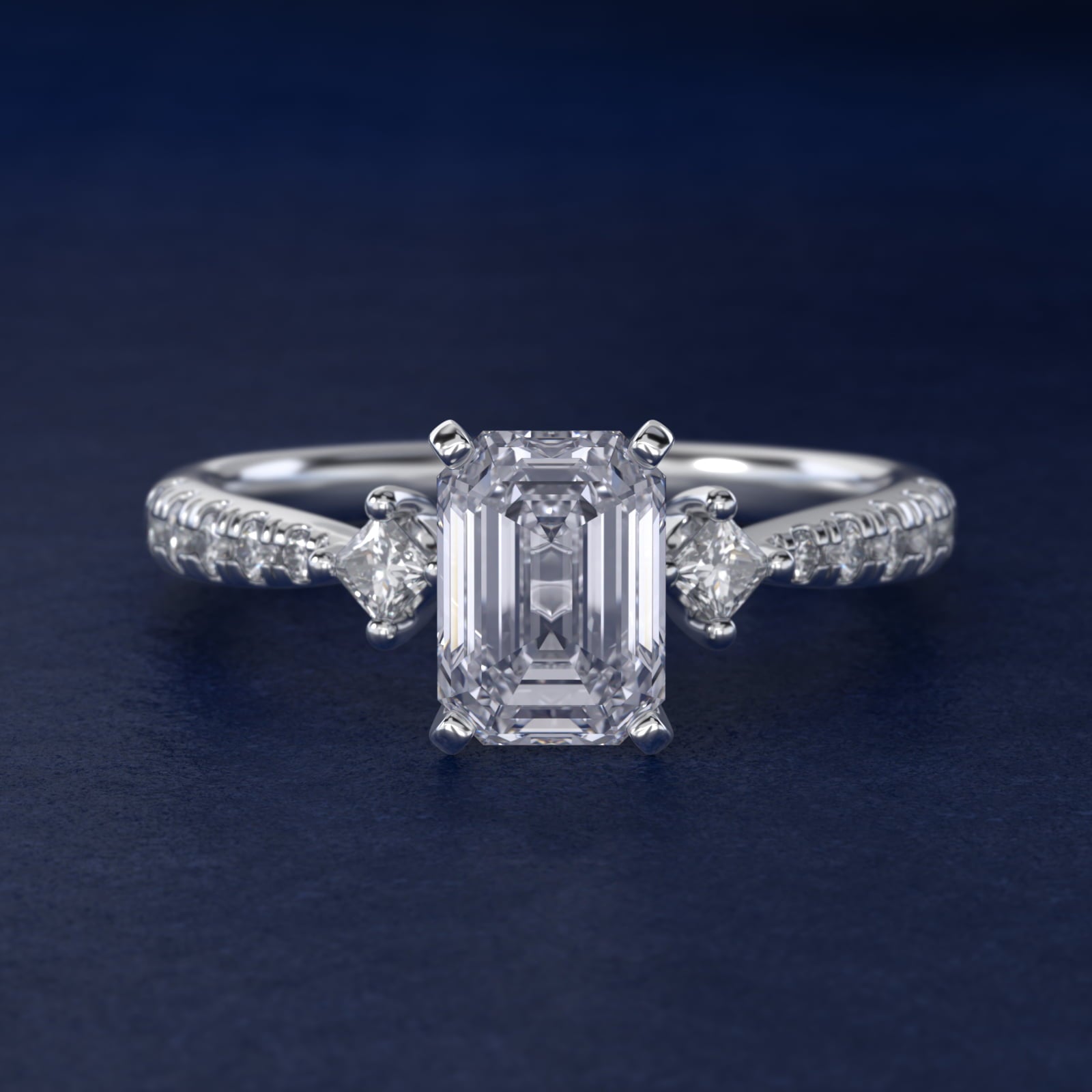 East-West Sidestone and PavŽ Diamond Engagement Ring in 14k White Gold (1/4 ct. tw.) - Emerald Center