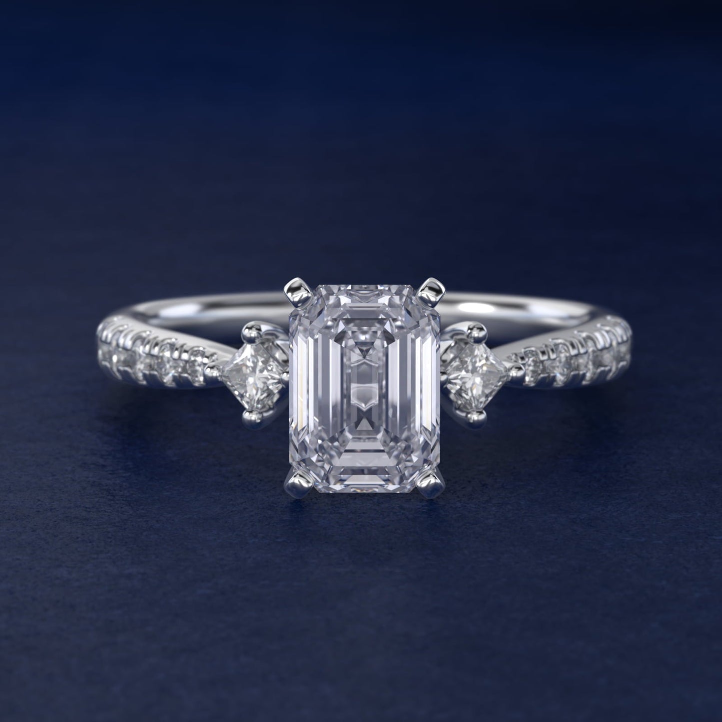 East-West Sidestone and Pav? Diamond Engagement Ring in 18k White Gold (1/4 ct. tw.) - Emerald Center